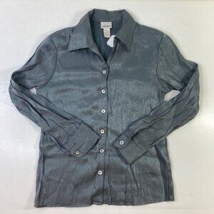 Hillard & Hanson Women's Blouse Gray Size S Long Sleeves Collar Cuffs Buttons